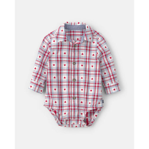 Baby Boy Heart Plaid Valentine's Day Long-Sleeve Fashion Bodysuit - White/Blue/Red - OshKosh B'gosh | Carter's