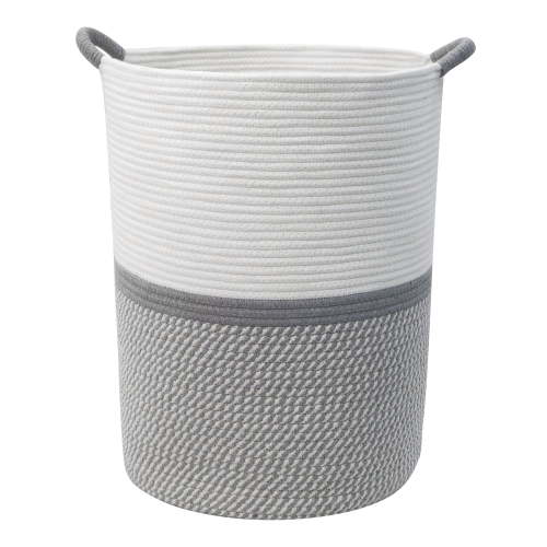 Caroeas XXXL Extra Large Rope Basket, 16''x20'' Woven Storage Basket, Blanket Basket for Living Room, Tall Nursery Basket, Kids Toy Storage Organizer, White and Gray