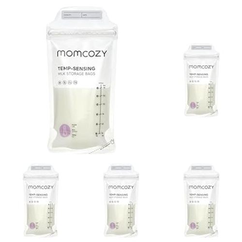 Momcozy Breastmilk Storing Bags, Temp-Sensing Discoloration Milk Storing Bags for Breastfeeding, Disposable Milk Storage Bag with 6 Ounce Self Standing, No-Leak Milk Freezer Storage Pouches, 120pcs