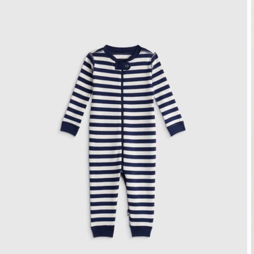 100% Organic Cotton One Piece Pajama - Baby in Navy Stripe