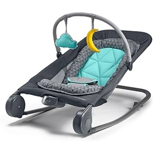 Summer Infant 2-in-1 Bouncer & Rocker Duo (Gray and Teal) Convenient and Portable Rocker and Bouncer for Babies Includes Soft Toys and Soothing Vibrations