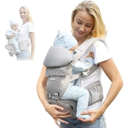 FRUITEAM Baby Carrier Newborn to Toddler- Safety - Certified 6 in 1 Hip Seat Carrier with Head & Lumbar Support, Adjustable & Removable Baby Holder for All Seasons, Great for Travel and Outdoor