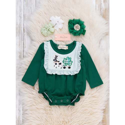 Clover Cow Adventure Cow Embroidered Bubble Romper