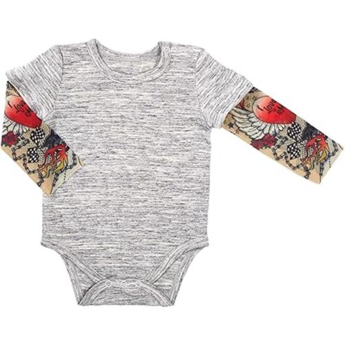 Stephan Baby Snapshirt-Style Diaper Cover with Tattoo Sleeves, Gray, 6-12 Months