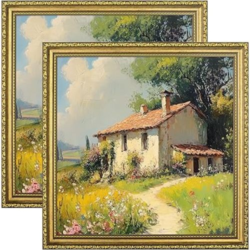 eletecpro 12x12 Picture Frames Set of 2, Vintage Photo Frame with Glass, Ornate Gold Frames 12 x 12 Display 8x8 Photo with Mat or 12x12 without Mat for Home Wall Decor, Gold