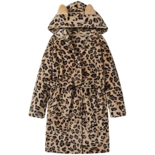 Topgal Girls Leopard Cat Robe, Hooded Bathrobe for Kids, Size 4T-18