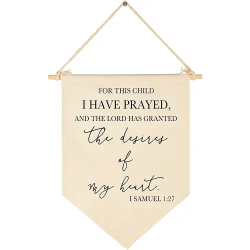for This Child I Have Prayed- Canvas Hanging Pennant Flag Banner Wall Sign Decor Gift for Nursery Baby Kids Girl Boy Teen Bedroom Playroom Front Door- Birthday Christmas Gift