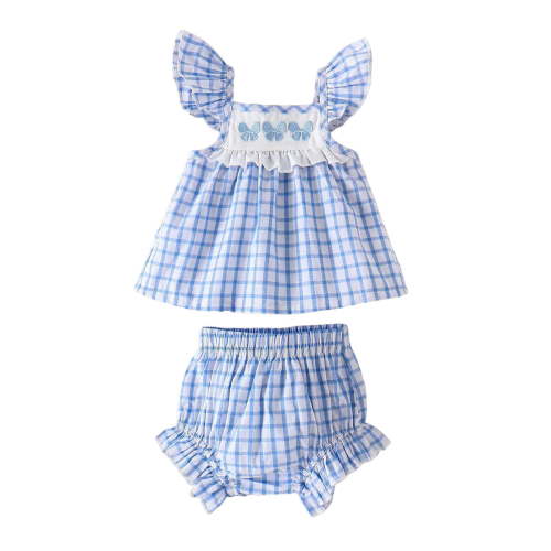 TOWED22 Baby Girl Summer Clothes 9M-5T 2Pcs Outfits Sleeveless Butterfly Print Peplum Top & Shorts Set Toddler(Blue,3-6 M)