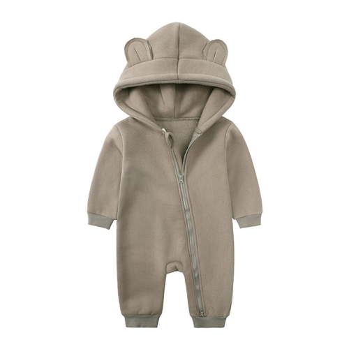 Baby Onesie Jumpsuits Cotton Fleece Bodysuit Front Zipper Cute Bear Ears Hooded Romper Coverall Outfits (3 Months, Gray)