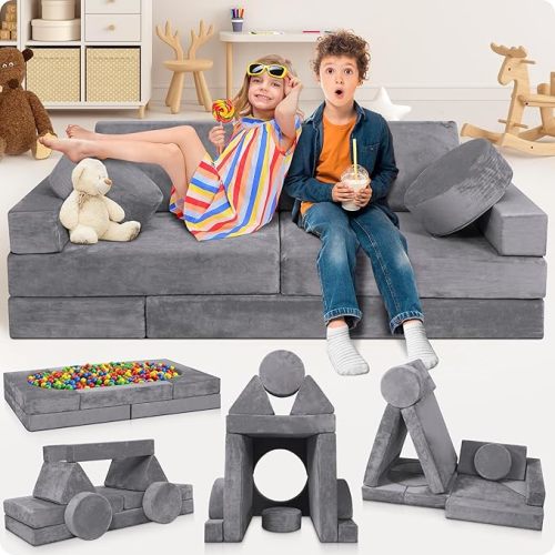 Lunix Modular Kids Play Couch, 14-Piece Sectional Sofa | Playroom furniture for building forts, slides & reading nooks — from toddlers to preteens