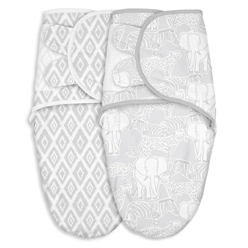 CIVARUA KIDS Baby Swaddles for Newborn Organic Cotton,Soft & Snug Newborn Velcro Swaddle 0-3 Months Sleep Sack Helps Calm Startle Reflex, 2-Pack Wrap Nursery Swaddling Blankets Elephant