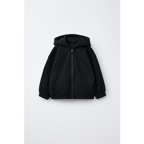 LOGO HOODED INTERLOCK ZIP-UP SWEATSHIRT - Black | ZARA United States