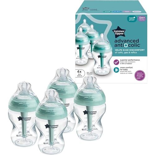 Tommee Tippee Advanced Anti-Colic Baby Bottles, Newborn 0m+, 9oz