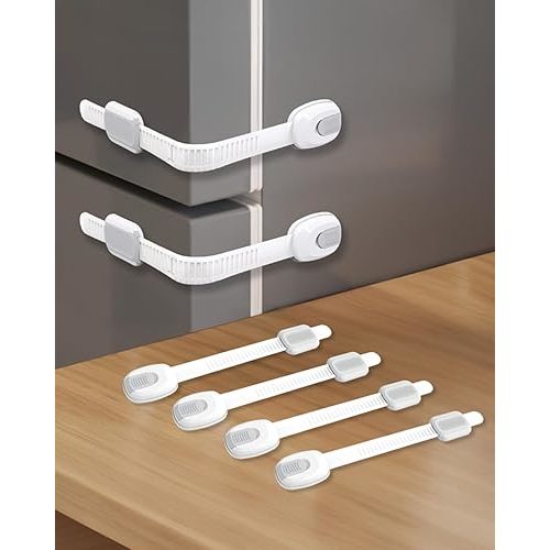 6 Packs Cabinet Locks Baby Proofing, Child Proof Cabinet Locks with 3M Adhesive, No-Drill Child Safety Cabinet Lock, Flexible for Drawer, Door, Fridge, Trashcan, Toilet Seat, Pantry