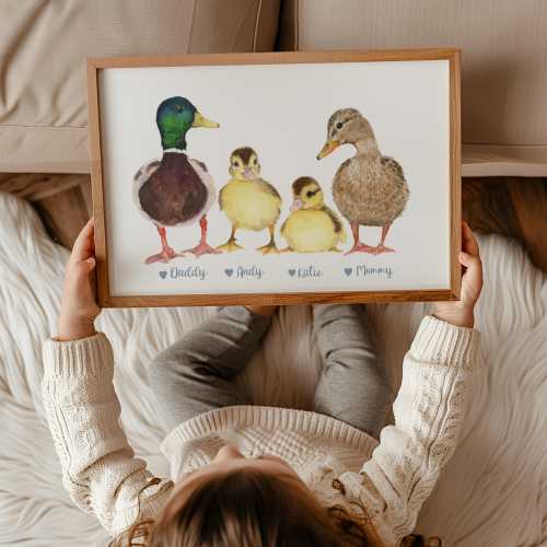 Duck Family Watercolor Art Print, Personalized Nursery Decor