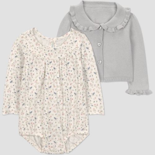 Carter's Just One You® Baby Girls' 2pc Floral Bubble Romper and Cardigan Set - Gray 3M