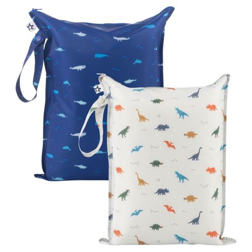 Tiny Twinkle Mess-Proof Waterproof Washable Baby/Toddler Wet Bags for Diapers, Swimsuits and Travel (Dinosaur, Ocean Life)