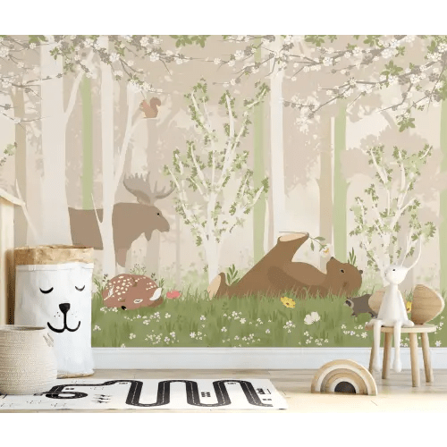 Cute Children's Woodland Animal Wallpaper Mural