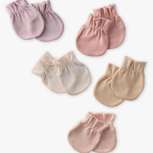 Butterblu Morgan 5-Pack Mitts 100% Organic Cotton No Scratch Mittens for Newborn Baby Boys & Girls, Sorbet, One Size
