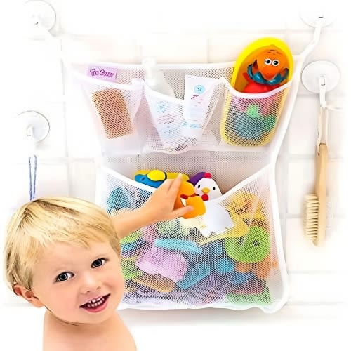 ACDANC Mesh Bath Toy Organizer, Over The Door Bathtub Toy Storage Net Caddy, Waterproof Hanging Basket for Kids Bathroom and Tub