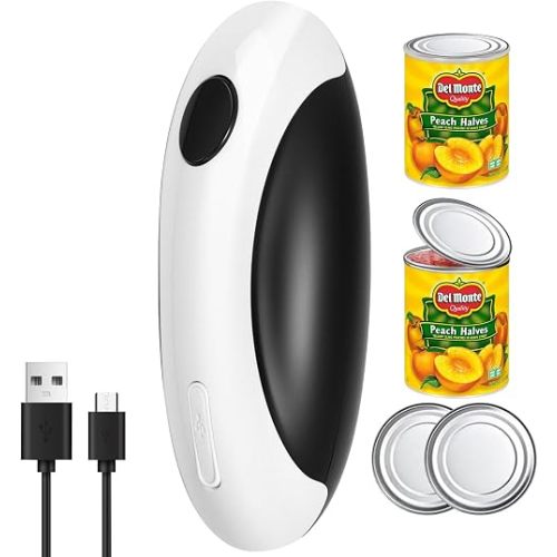 Auto Electric Can Opener: Open Your Cans with A Simple Press of Button - Automatic, Hands Free, Smooth Edge, Food-Safe, Black and White