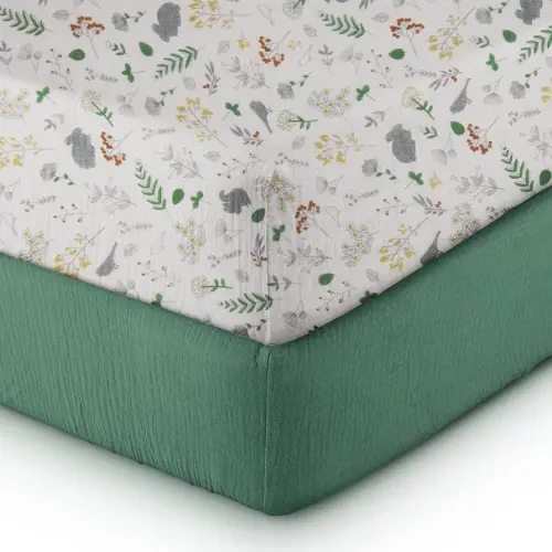 VYPERX Soft Muslin Crib Sheets | 28" x 52", 100% Muslin Cotton Fitted Baby Crib Sheet Fit for Standard Crib Mattresses or Toddler Bed Mattress, Neutral Boho Color for Boys or Girl, 2 Pack Roman Green