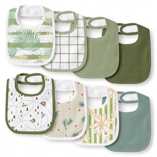 Muslin Bibs for Baby Boy Girl, Adjustable Fit for Drooling and Teething