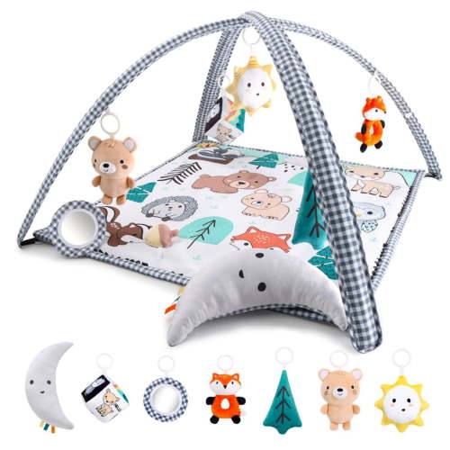 The Peanutshell Woodland 7-in-1 Activity Play Gym and Play Mat for Baby