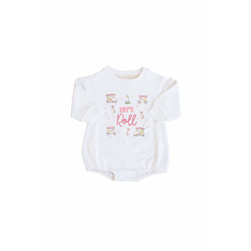 Let's Roll Graphic Sweatshirt Bubble Romper | White