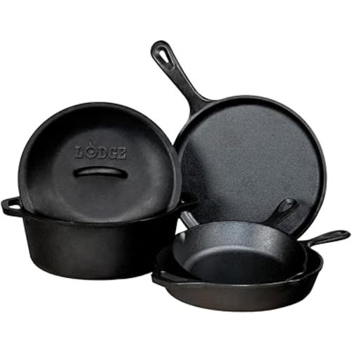 Lodge Pre-Seasoned Cast Iron 5 Piece Set, Black