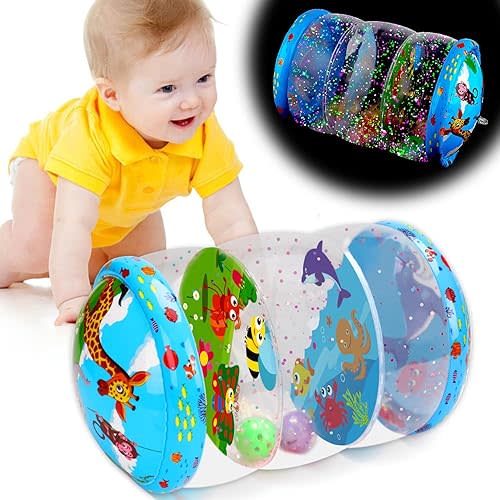 Crawling & Walking Baby Toys 6-12 Months Glowing Jumbo Inflatable Rolling Infant Toy 7 8 9 10 12-18 Month Old Tummy Time Sensory Development Light Up Toys for 1 2 Year Old Boy Girl Easter Gifts