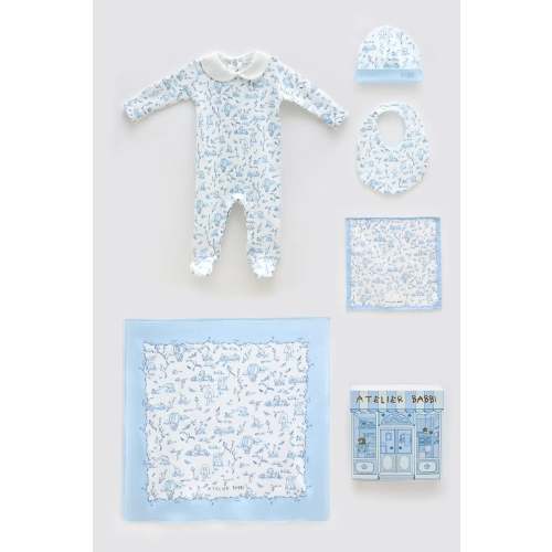 Newborn Baby Gift Set – 5 Piece | Toile de Jouy-Blue