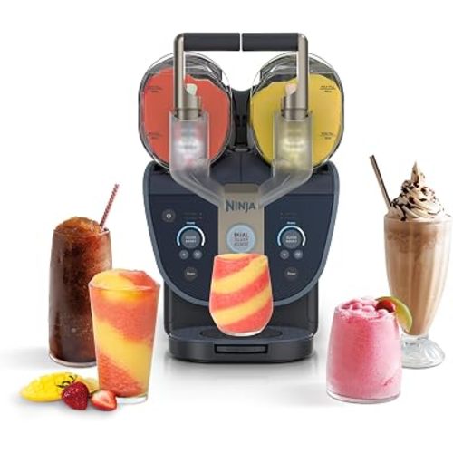 Ninja SLUSHi Twist Smart Frozen Drink Maker with Dual SlushAssist | Dual Barrel for 2 Flavors at Once | 144 oz |14 Temperature Controls, Frozen Cocktails, Margaritas, Slushies & More | Blue | FS701BL