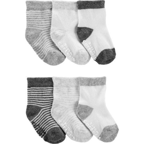 Baby 6-Pack Booties - NB - White/Grey