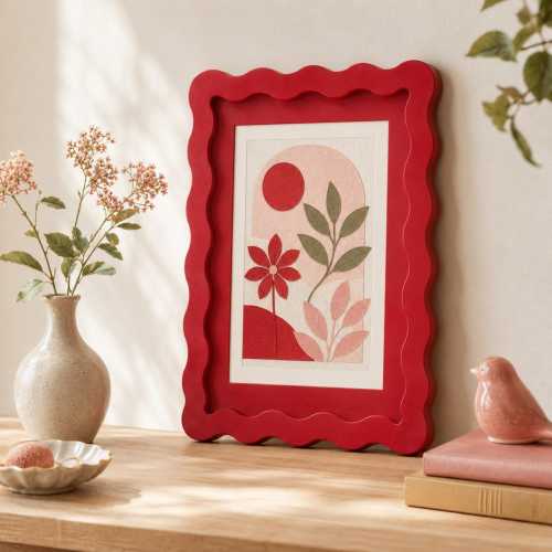 11x14 Red Scalloped Picture Frame, Wavy  Wood Photo Frame, Bold Matte Frame, Gallery Wall Decor Gift