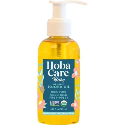 HobaCare Organic Jojoba Baby Oil with Pump – 100% Pure Natural Unrefined Unscented Cold Pressed Jojoba Oil for Baby Hair, Infant Skin, Body Care (4.22 oz)