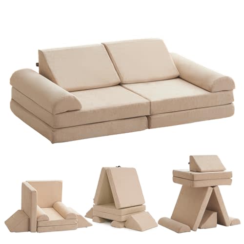 jela Kids Couch Safety Certified Play Couch Soft Kids Sofa with Machine Washable Cover Thick Foam Fort Building Set for Playroom Indoor 57x28x18 Inch (Corduroy, Brown Sugar)
