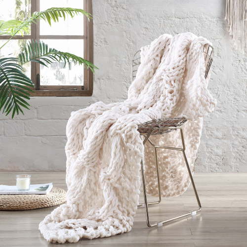 Modern Threads Chunky Knit Adult Throw Blanket, 50" x 60", Reina, Cream