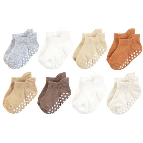 Touched by Nature Unisex Organic Cotton Socks with Non-Skid Gripper for Fall Resistance, Beige Neutral, 0-6 Months