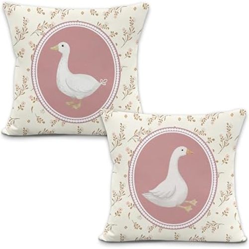 Duck Nursery Floral Pillow Covers 18x18 Inches Set of 2, Girl Nursery Cottagecore Decorative Pillowcase Cases, Farm Animal Throw Pillow Covers for Couch Sofa Bed Kids Girls Room Decor