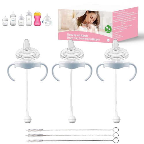 Gufastore Conversion Kit Spill Resistant, Variable Flow Plastic Straw Cups Set with Handles, BPA-Free, 4 oz, Unisex, 6m+, 9 Piece