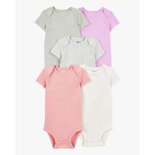 Baby Girl 5-Pack Solid Short-Sleeve Cotton Bodysuits - Carter's | Carter's
