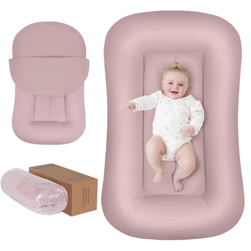 Baby Lounger for Newborn, 0-24 Months, Soft Cotton, Infant Lounger for Home and Travel, Portable Playtime Baby Nest, Including Cover(Pink), Pallet of Product