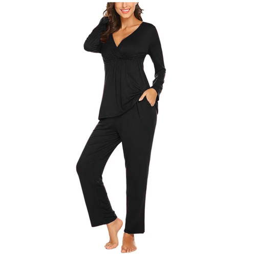 snilers 2 Piece Postpartum Nursing Pajamas Set V Neck Short Sleeve Breastfeeding Shirts Pregnancy Pants Maternity Pjs Sleepwear S-2XL