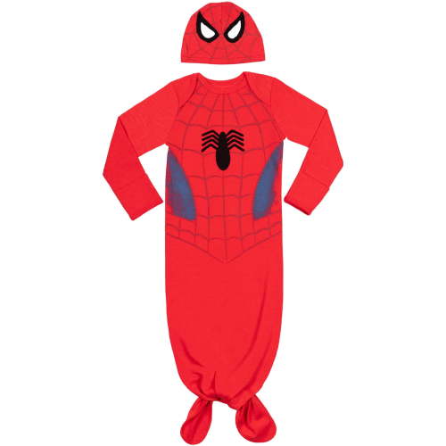 Marvel Avengers Spider-Man Newborn Baby Boys Cosplay Long Sleeve Swaddle Sleeper Gown & Hat 0-6 Months