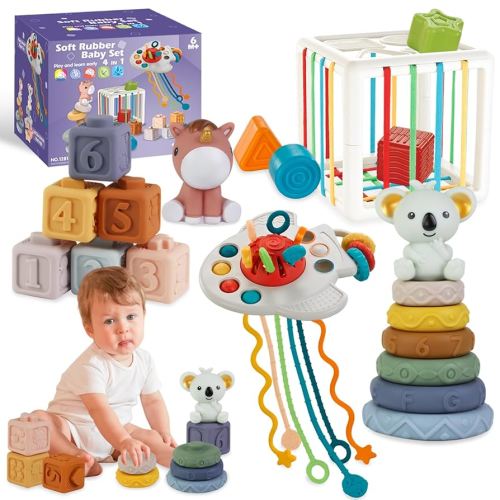 YOLOMOON Montessori Toys for Babies, Baby Toys 6-12-18 Months Shape Sorter Bin Sorting & Stacking Blocks Rings Pull String Toy, Newborn Baby Boy Girl Gift, Sensory Toys for 1 Year Old Infants Toddlers : Amazon.com.au: Toys & Games