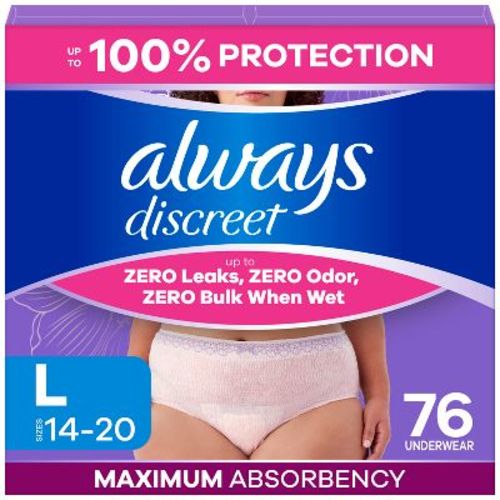 Always Discreet Incontinence Underwear Women's - Maximum Protection - Large - 76ct