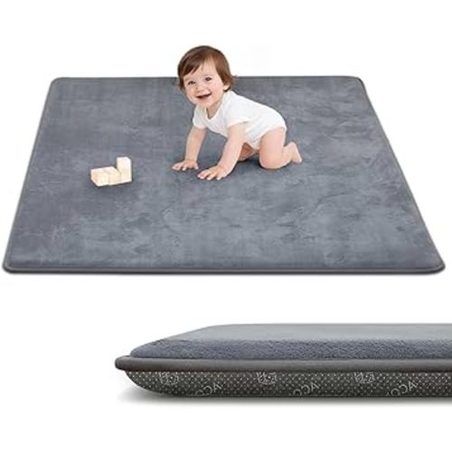 ACOMOPACK 1.3" Thick Baby Play Mat for Floor 50x50"-Memory Foam Water-Repellent Playpen Mat for Tummy Time,Non-Slip Soft Velvet Nursery Rug for Kids,Toddlers,Infants Crawling(Grey)