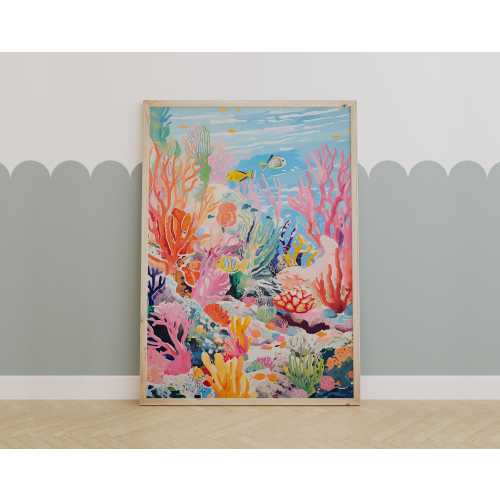 Colorful Ocean Wall Art – Under the Sea Coral Reef Decor for Nursery or Kids Room