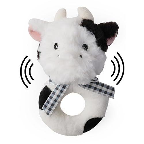 Bearington Collection Lil' Gilly 5.5 in Cow Baby Rattle - Baby Wrist Rattles - Plush Rattles Gift for Newborn
